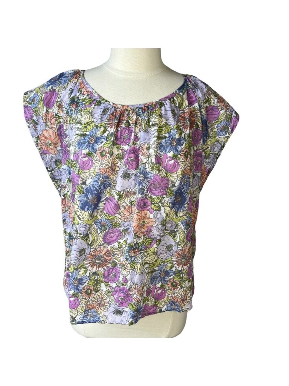 Tommy Hilfiger Shirt Womens Large Purple Pink Floral Light Weight